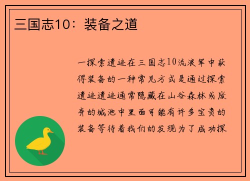 三国志10：装备之道